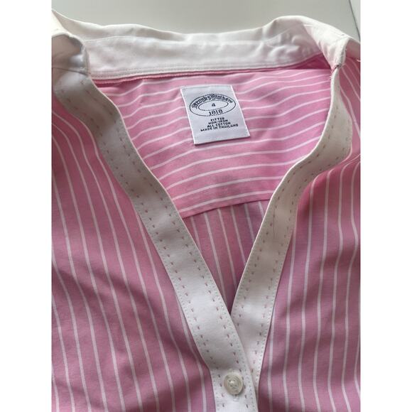 Brooks Brothers 1818 Women’s Size 4 Shirt Pink White Striped Non-Iron Fitted - Picture 7 of 9